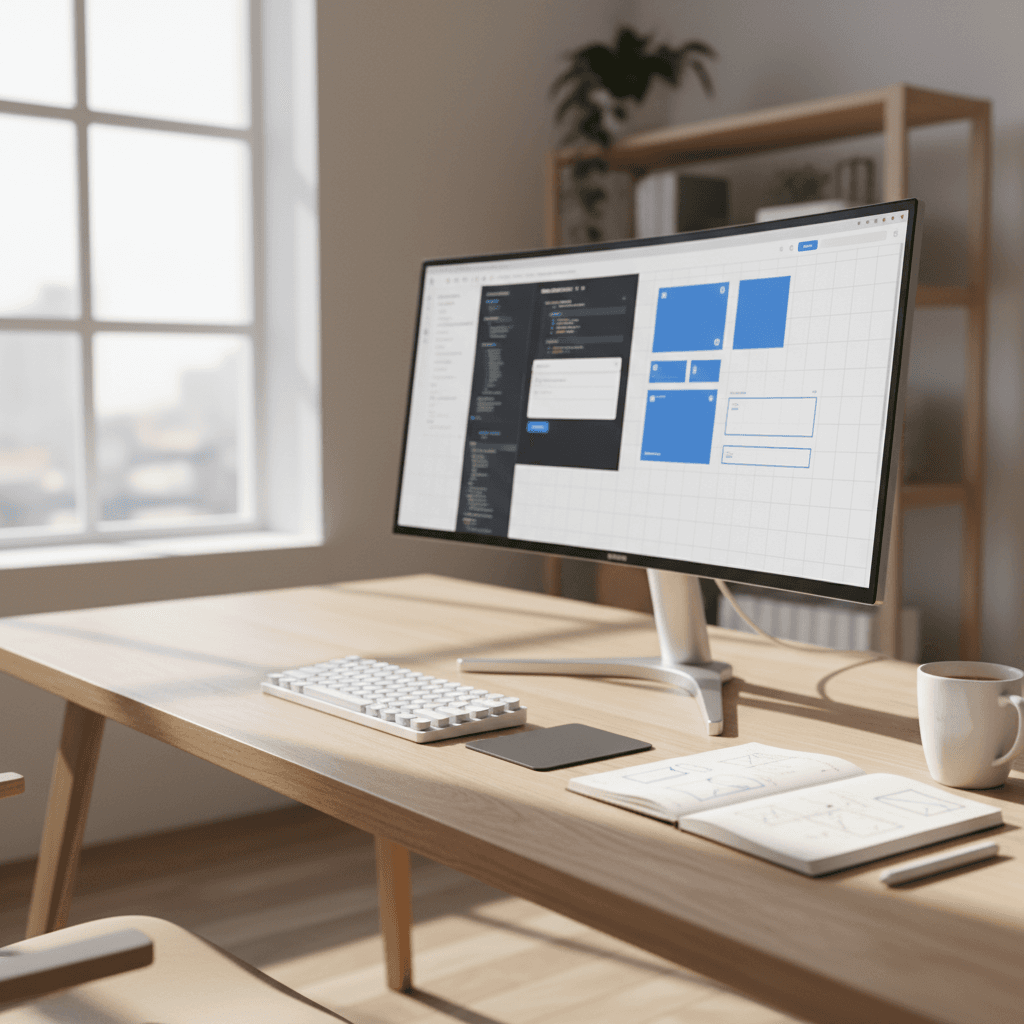 Web developer working on custom website design at desk